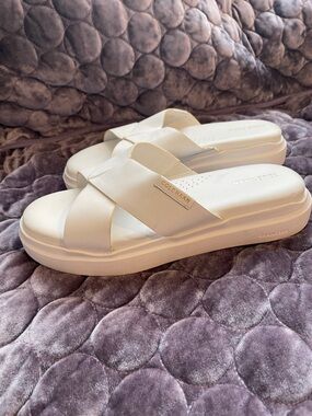 Cole Haan Cream Crisscross Platform Slide Sandals